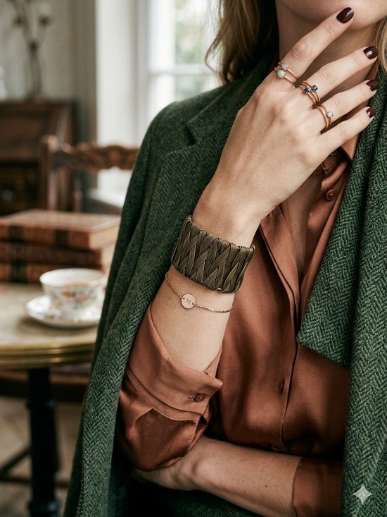 Source Unknown Jewelry - Vintage-Style Bronze Tone Woven Braided Cuff Bracelet Statement Bangle
